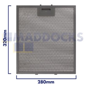 Filtro universale per cappa in rete metallica, lunghezza lato impugnatura 280 mm, lunghezza lato liscio 320 mm, adatto a BSH