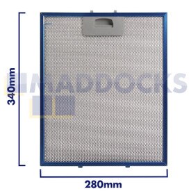 Filtro universale per cappa in rete metallica, lunghezza lato impugnatura 280 mm, lunghezza lato liscio 340 mm, compatibile con Teka