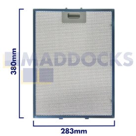 Filtro universale per cappa in rete metallica, lunghezza lato impugnatura 283 mm, lunghezza lato liscio 380 mm, compatibile con Elica, Whirlpool, Ikea, Indesit