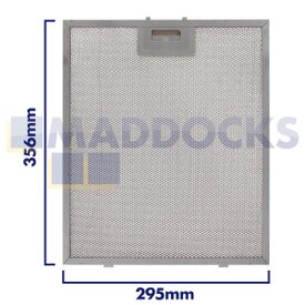 Filtro universale per cappa in rete metallica, lunghezza lato impugnatura 295 mm, lunghezza lato liscio 356 mm, compatibile con BSH