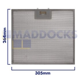 Filtro universale per cappa in rete metallica, lunghezza lato impugnatura 305 mm, lunghezza lato liscio 264 mm, adatto a BSH
