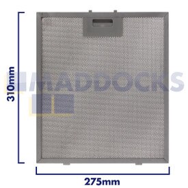 Filtro universale per cappa in rete metallica, lunghezza lato impugnatura 275 mm, lunghezza lato liscio 310 mm, adatto a BSH