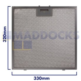 Filtro universale per cappa in rete metallica, lunghezza lato impugnatura 330 mm, lunghezza lato liscio 320 mm, compatibile con BSH