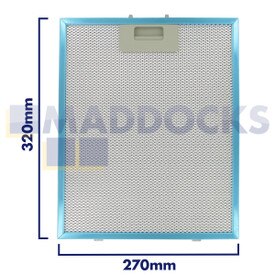 Filtro universale per cappa in rete metallica, lunghezza lato impugnatura 270 mm, lunghezza lato liscio 320 mm, adatto a Baumatic, stufe, Belling, New World