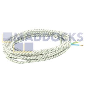 Universal White Iron Mains Cable with Stripped End (13A, 3-Core, 0.75mm, 5m)