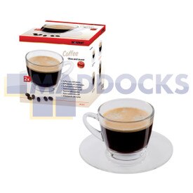 No Longer Available. Discontinued [Universal 24.5cl Coffee Glass Cup and Saucer (Pack of 2)]